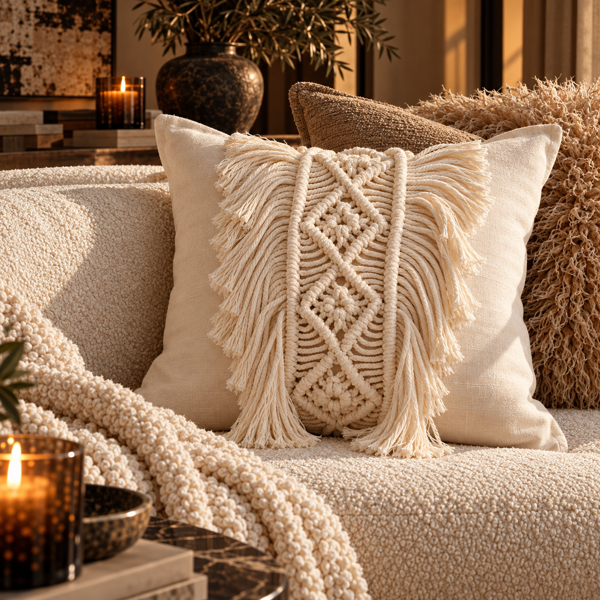 Textured Throw Pillow Cover | Neutral Chenille Decorative Pillow | Boho Minimalist Accent Cushion | Cozy Modern Home Decor