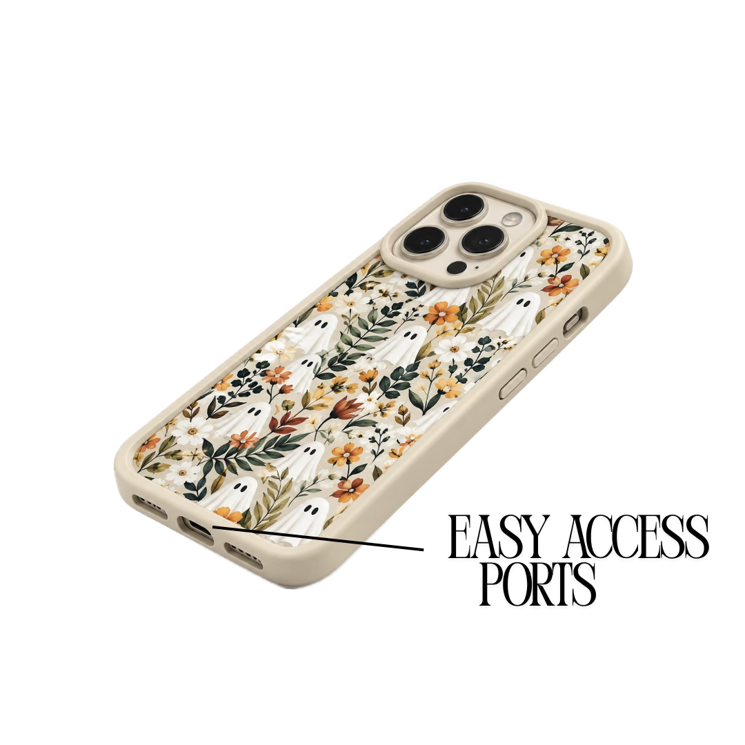 Floral Ghost Phone Case – Vintage Flower Pattern Protective Phone Case
