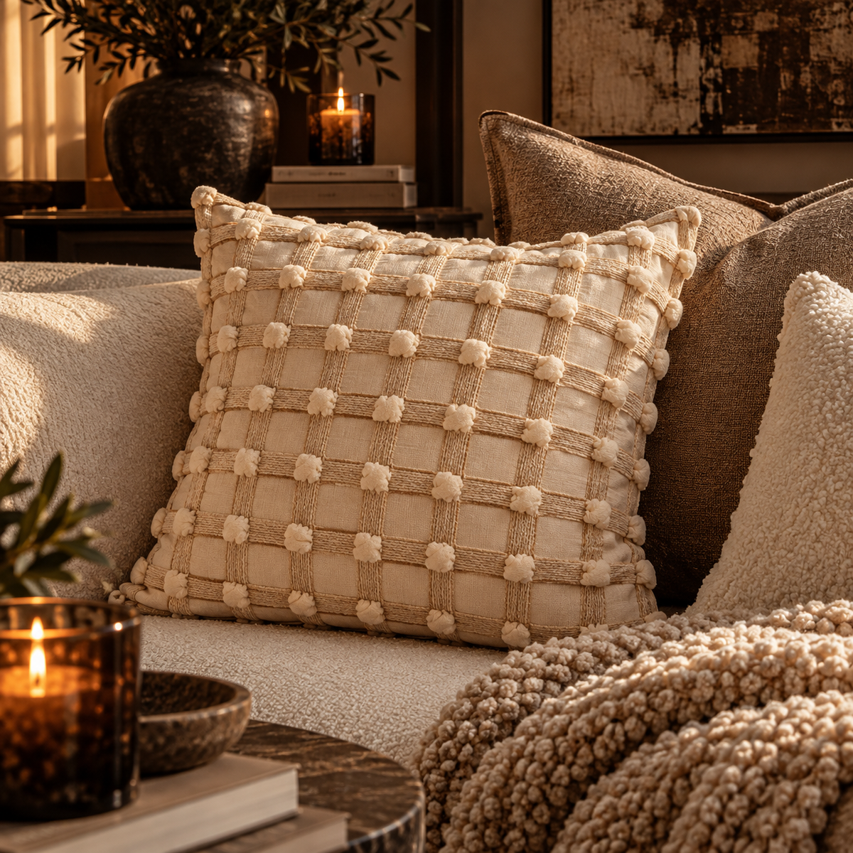 Textured Throw Pillow Cover | Neutral Chenille Decorative Pillow | Boho Minimalist Accent Cushion | Cozy Modern Home Decor