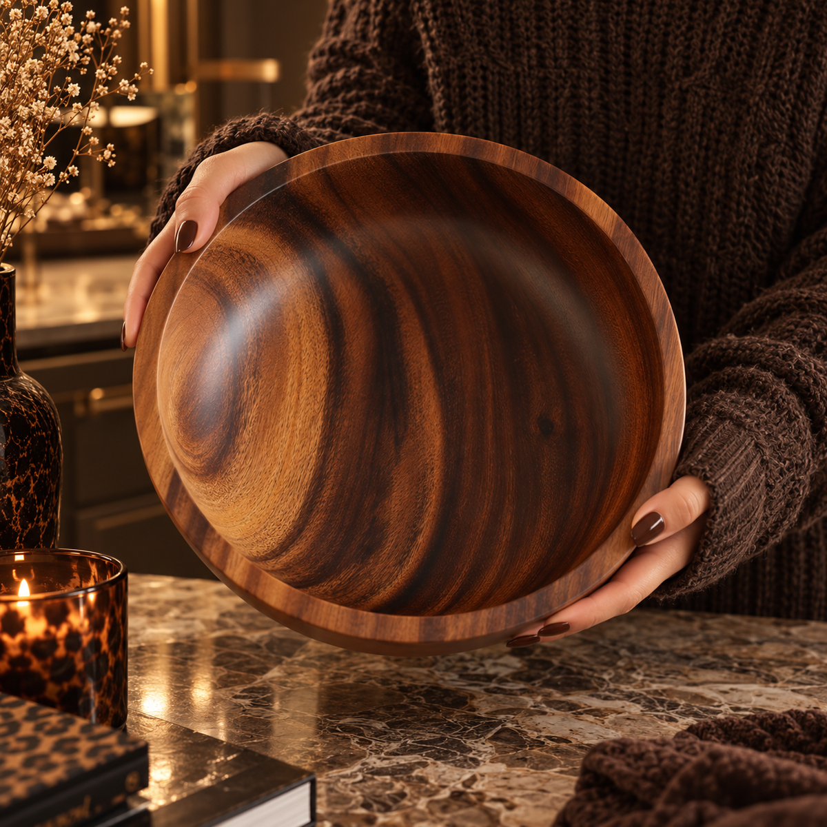Natural Wooden Serving Bowl | Handcrafted Wood Bowl | Rustic Kitchen & Table Decor