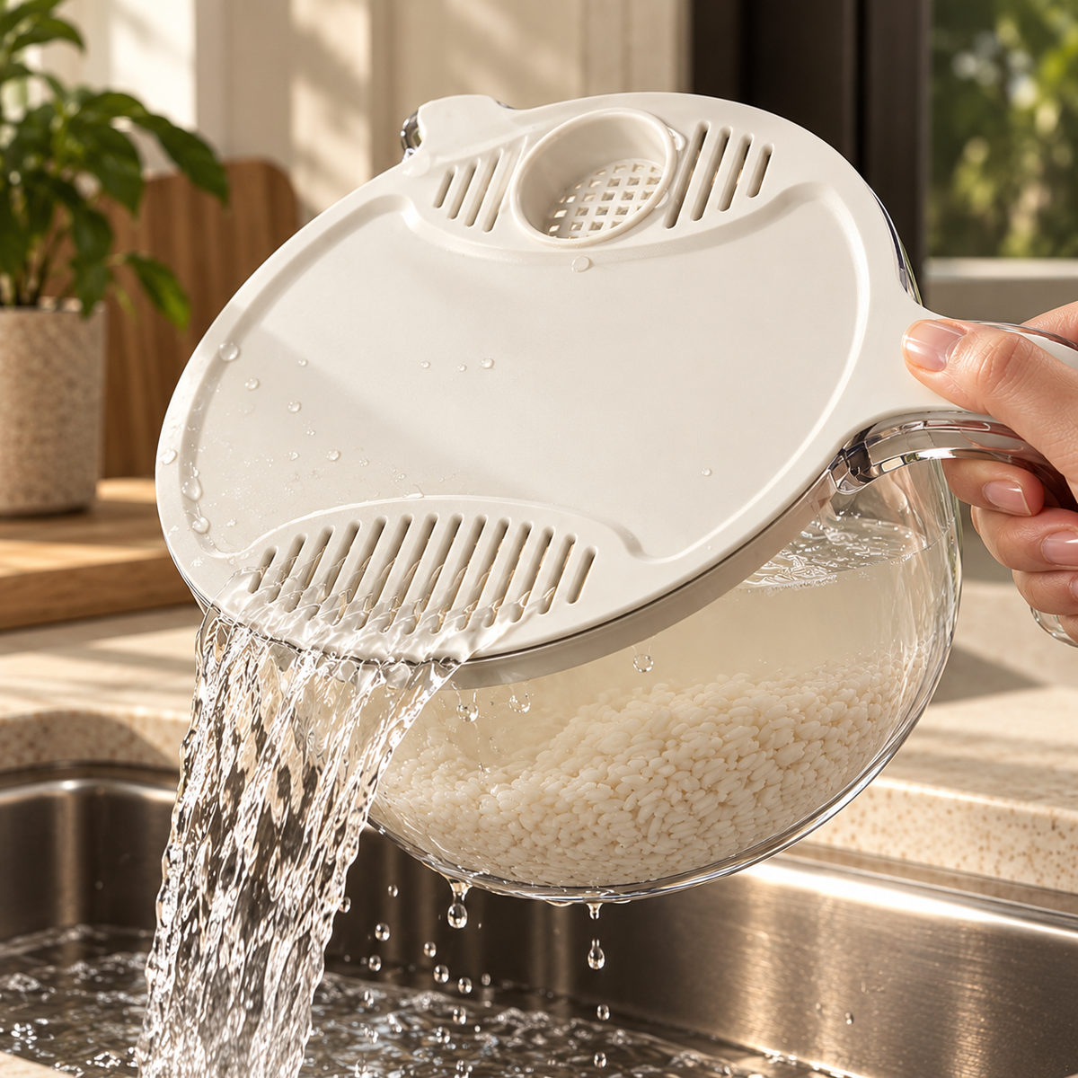 2-in-1 Rice & Vegetable Washer Bowl – Multifunctional Kitchen Strainer & Drainer