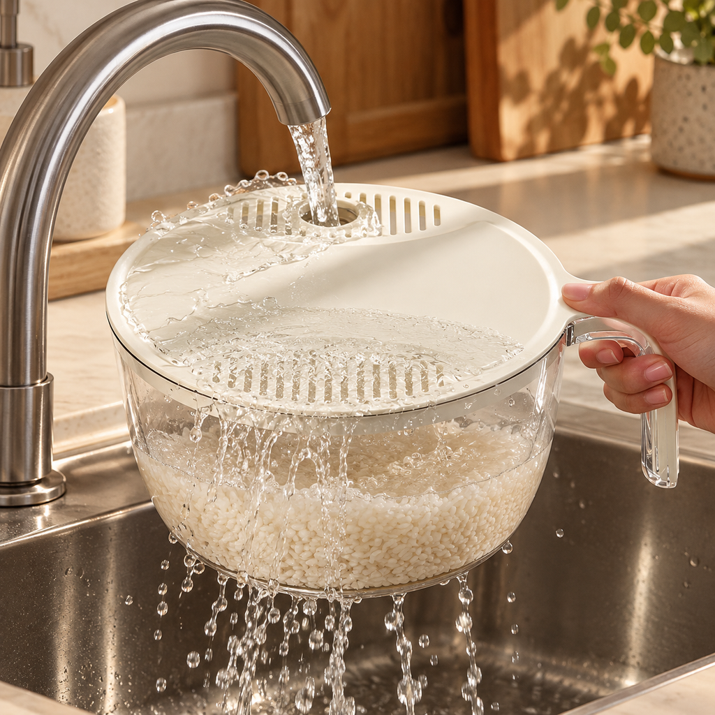 2-in-1 Rice & Vegetable Washer Bowl – Multifunctional Kitchen Strainer & Drainer