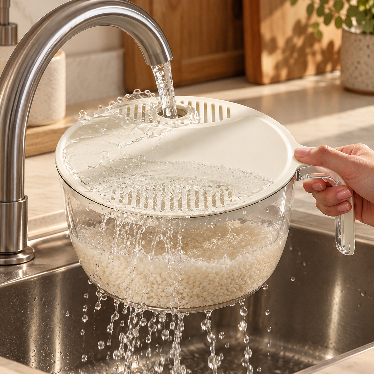 2-in-1 Rice & Vegetable Washer Bowl – Multifunctional Kitchen Strainer & Drainer