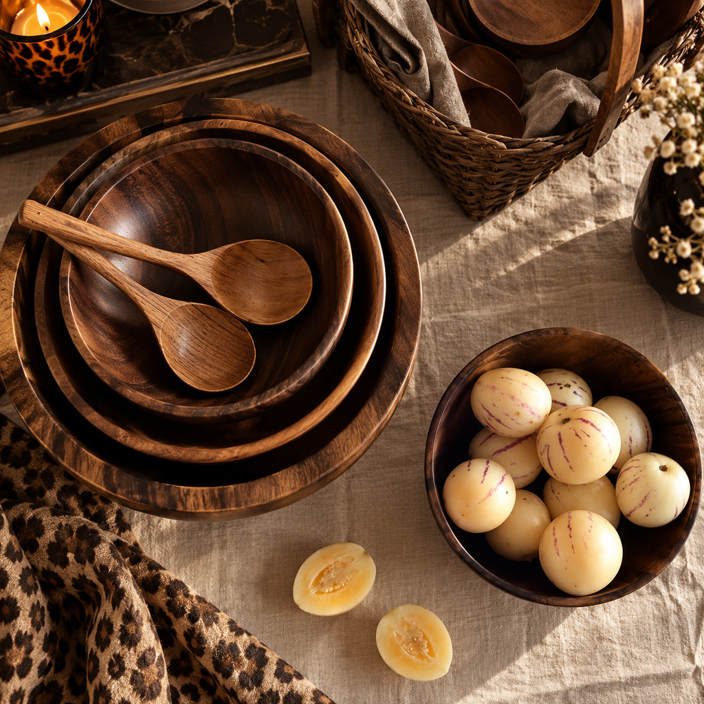 Natural Wooden Serving Bowl | Handcrafted Wood Bowl | Rustic Kitchen & Table Decor