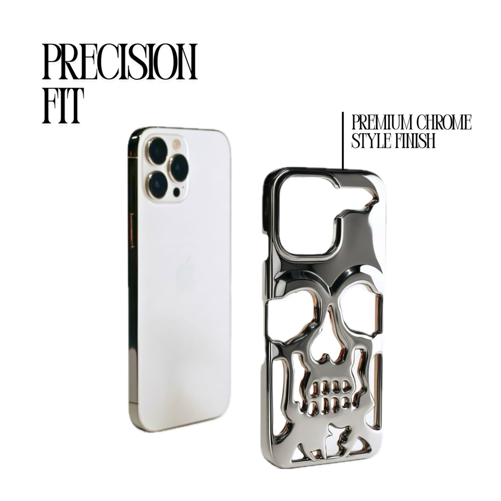 Black Chrome Skull Phone Case – 3D Sculpted Skull Design Protective Phone Cover