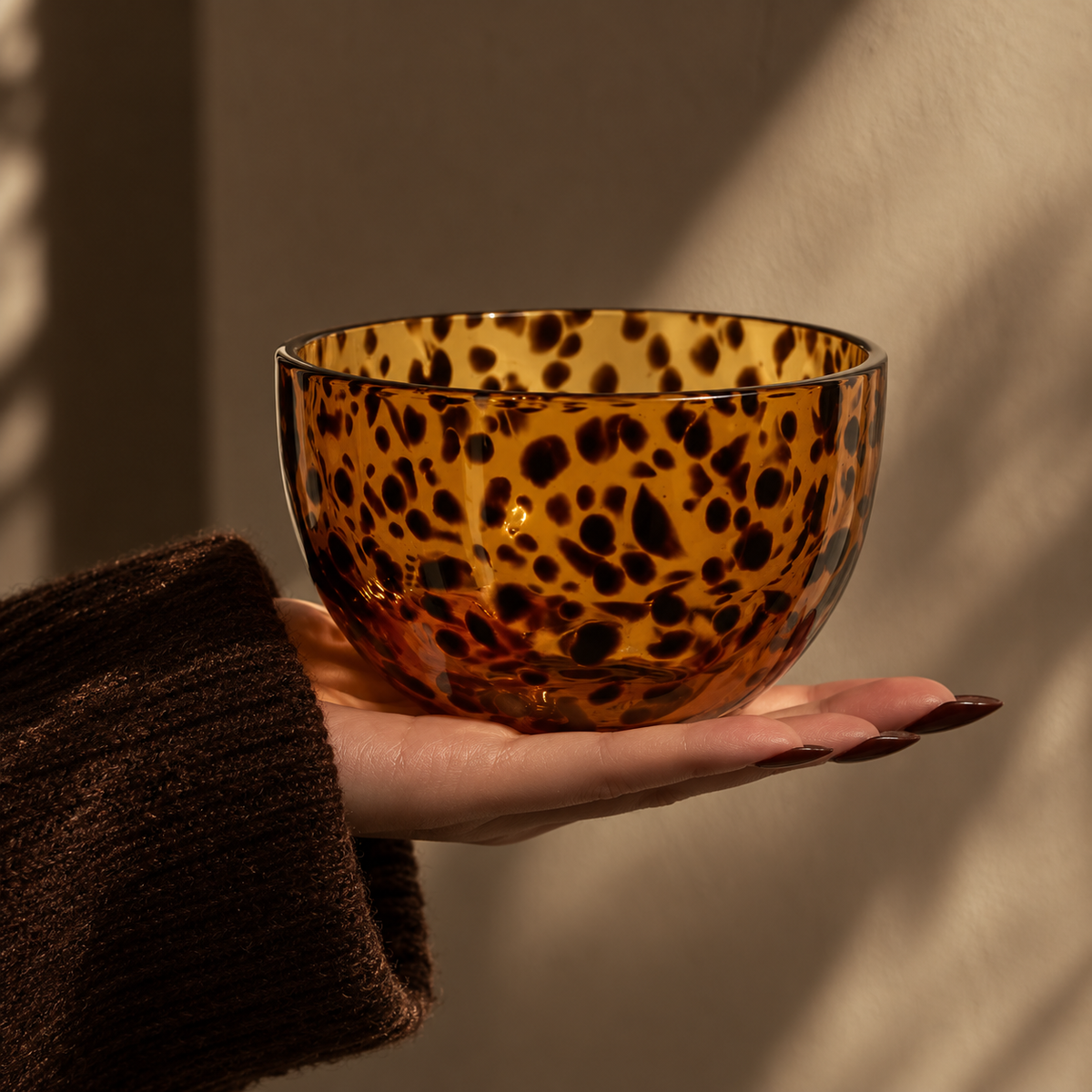 Leopard Glass Decorative Bowl | Amber Animal Print Accent Bowl | Vintage Eclectic Home Decor