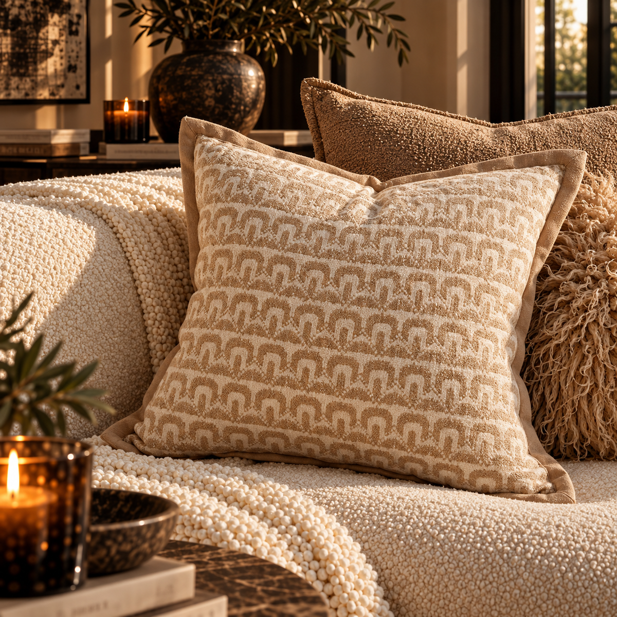 Textured Throw Pillow Cover | Neutral Chenille Decorative Pillow | Boho Minimalist Accent Cushion | Cozy Modern Home Decor