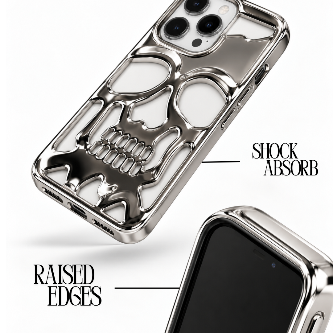 Black Chrome Skull Phone Case – 3D Sculpted Skull Design Protective Phone Cover