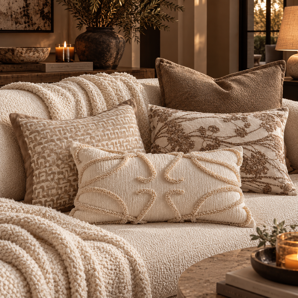 Textured Throw Pillow Cover | Neutral Chenille Decorative Pillow | Boho Minimalist Accent Cushion | Cozy Modern Home Decor