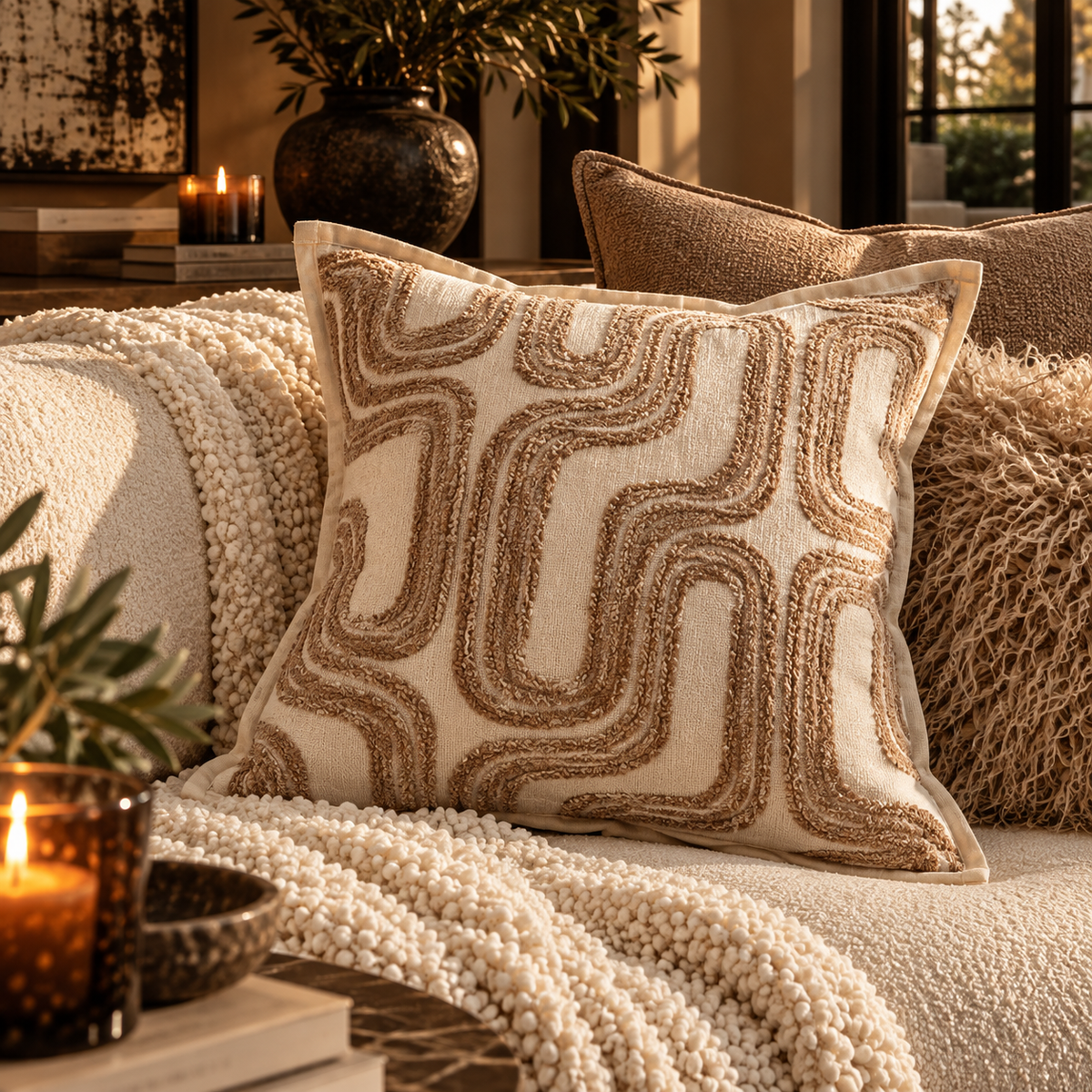 Textured Throw Pillow Cover | Neutral Chenille Decorative Pillow | Boho Minimalist Accent Cushion | Cozy Modern Home Decor