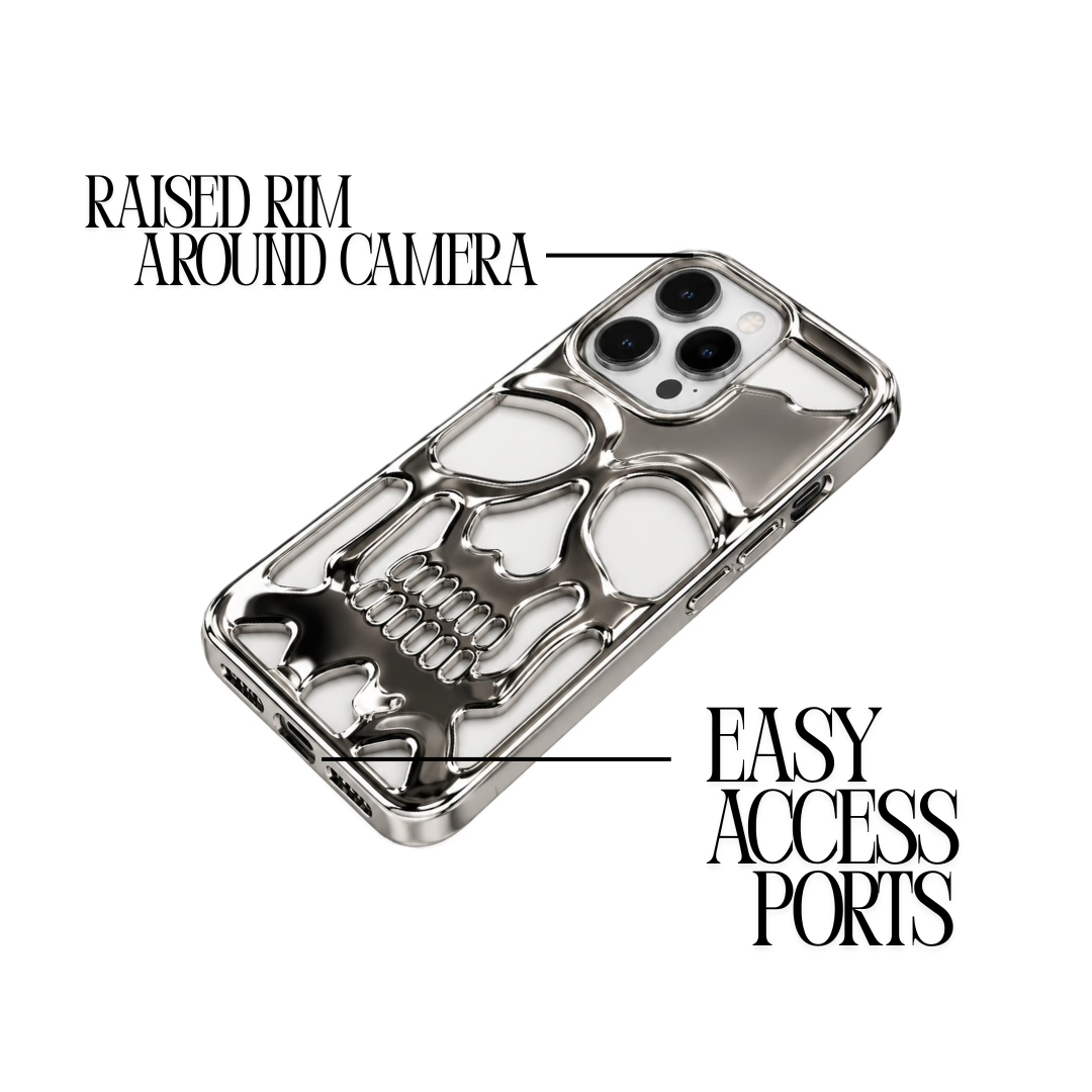 Black Chrome Skull Phone Case – 3D Sculpted Skull Design Protective Phone Cover