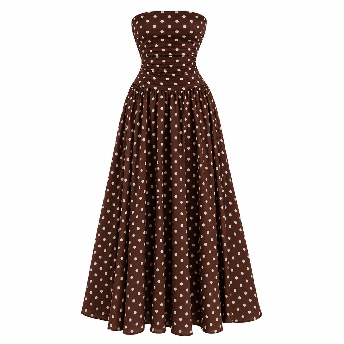 Polka Dot Strapless Maxi Dress | Black & White Off Shoulder Summer Dress | Elegant Fitted Waist Sundress | Women’s Long Dress