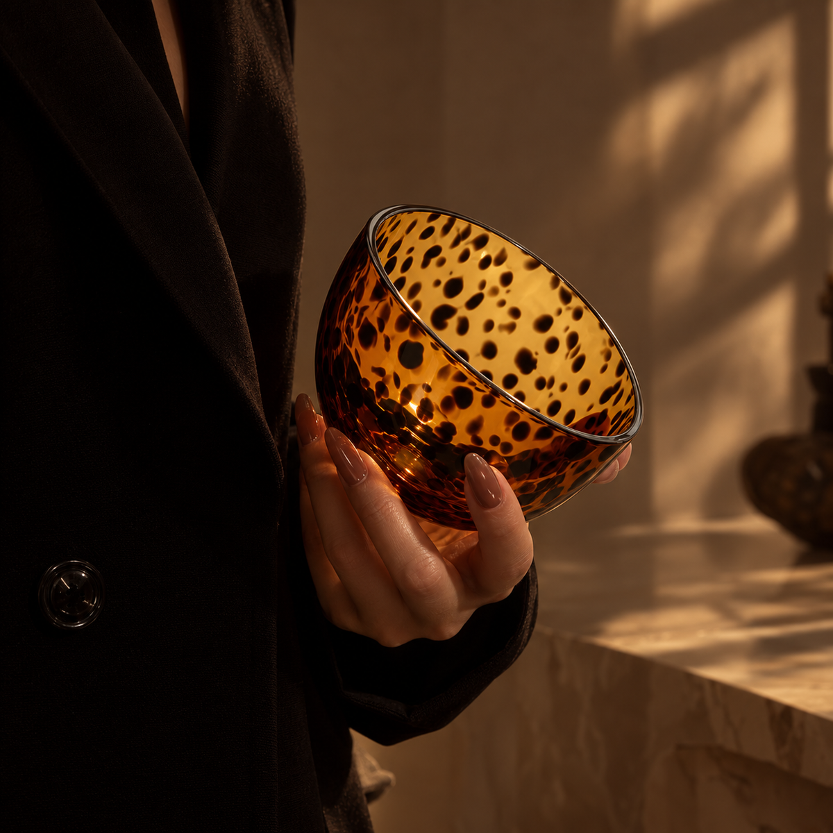Leopard Glass Decorative Bowl | Amber Animal Print Accent Bowl | Vintage Eclectic Home Decor