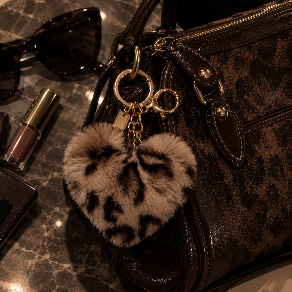 Plush Leopard Bag Charm | Cute Faux Fur Keychain | Cozy Animal Purse Charm