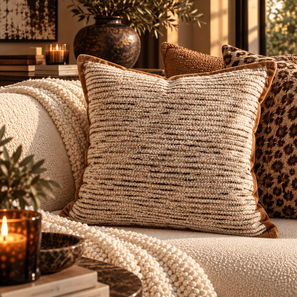 Textured Throw Pillow Cover | Neutral Chenille Decorative Pillow | Boho Minimalist Accent Cushion | Cozy Modern Home Decor
